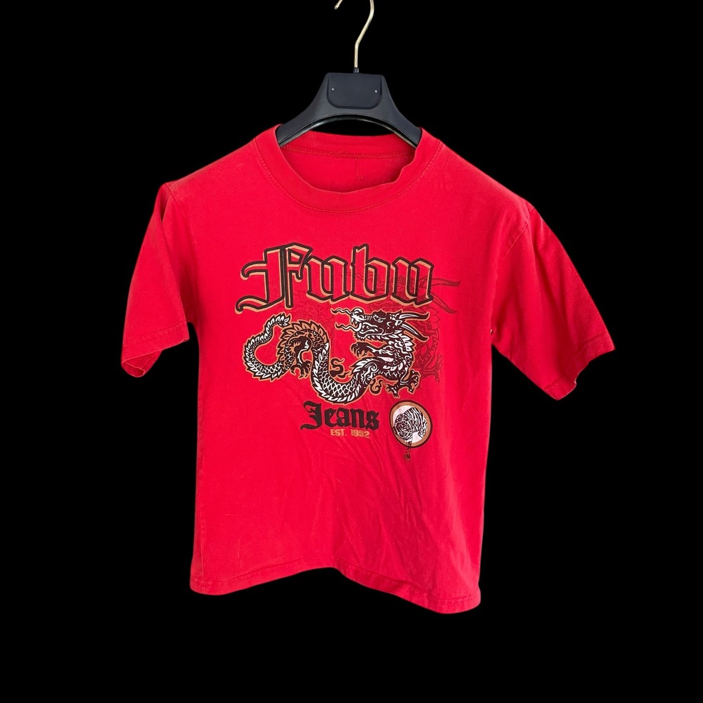 FUBU Jeans Vintage Red Dragon Graphic T-Shirt Y2K Streetwear‎ Short Sleeve Tee